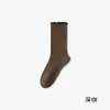 Meias femininas com babados para combinar com sapatos Birkenstock e sapatos de couro pequenos, meias bolha de algodão puro para o meio da panturrilha, meias longas versáteis para primavera e outono