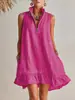 Vestido sin mangas de doble bolsillo con cremallera, cuello en V y falda de línea A con volantes para mujer, nuevo estilo Primavera/Verano de Comercio Exterior Europeo y Americano 2026