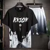 Camiseta Deportiva y Casual para Hombre Verano Seda de Hielo Delgado Tendencia Camiseta de Manga Corta Traje Corto Estilo Chino Pintura de Paisaje Superior