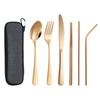 Set de cubiertos portátiles de acero inoxidable 1010 transfronterizo, cuchillo, tenedor y cuchara, para viajes al aire libre, cuchillo, tenedor y cuchara, juego de 8 piezas con pajita