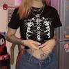 Camiseta de verano para mujer, nueva, de manga corta, con cuello redondo y estampado, ajustada y con ombligo corto para chica sexy.