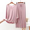 Camiseta de Manga Larga con Cuello en V Pantalones Casuales Acortados Conjunto de Dos Piezas para Mujer Primavera y Verano Algodón Modal Pantalones de Pierna Ancha Traje de Pijama para Casa