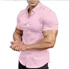 2026 Camisa de Manga Corta de Color Sólido de Verano para Hombre, Transpirable, Ajuste Delgado, para Músculo, Ropa Casual para Hombre, Transfronteriza Europea y Americana