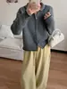 Cardigan de Tricô Contraste Colorido Estilo Coreano Retrô Zíper Duplo Primavera 2026 Jaqueta Suéter Casual Simples Versátil para Mulheres