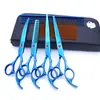 Tijeras de belleza para mascotas de 7.0 pulgadas color negro galvanizado 5 dientes de corte recto tijeras de corte curvo tijeras de hueso de pescado peine de fila en stock