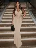 Vestido de Comercio Exterior Estilo Europeo y Americano 2026 Verano Nuevo con Cordones Cuello Halter Malla de Cinta Sexy Patchwork Vestido Largo