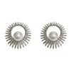 Pendientes de Metal con Perlas y Girasol Exagerados Personalizados Transfronterizos de Amazon Pendientes de Moda con Diseño Simple Retro para Mujer