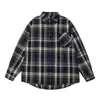 Camisa xadrez simples de manga comprida com blocos de cor retrô estilo japonês Rumeng para homens e mulheres, outono, corte solto, moderna, casual, para casal