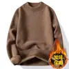 Suéter Masculino Meia Gola Lã Forrado Espessado Cor Sólida Caimento Solto Inverno Peça Única Lã Quente Camada Base Tricotada