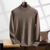 Suéter de cachemira para hombre con cuello semialto, top de punto de manga larga casual de negocios, adecuado para usar en capas, nuevo top de otoño e invierno