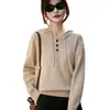Moletom com Capuz Outono/Inverno Malha Fina Redutor de Idade Jacquard Manga Longa Camada Base Suéter Feminino Lã Tendência Camada Interna Sensação de Nova Temporada Fio Mesclado