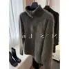 Suéter de mohair con media cremallera para mujer, estilo europeo, estética de 'dinero viejo', otoño/invierno, relajado y lujoso, con cuello alto y tejido grueso