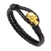 Pulsera de cuero tejida con personalidad europea y americana de Temu, muy vendida, con hebilla de aleación y calavera para hombre, pulsera de piel de vaca auténtica, tendencia.