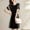 Vestido de manga curta slim fit, elegante, elegante, de verão, simples, com costura combinada, contraste de cores, emagrecedor, para mulheres