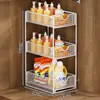 Estante de almacenamiento extraíble debajo del fregadero, caja de almacenamiento multicapa debajo del mueble del baño, cesta abatible debajo del lavabo, estante en capas