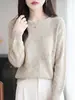 Camisa de Sarja de Linho Tencel Manga Longa Feminina Texturizada Fluida Respirável Solta Emagrecedora Primavera Outono Roupa de Trabalho Top de Temperamento