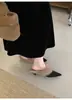 2026 Bico Fino Salto Grosso Meio Pelúcia Chinelos Femininos Chinelos Pelúcia Francês Novo Estilo Salto Slip-on Estilo Coreano Outono Inverno