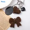 Colgante con Agujero para Colgar Estampado de Leopardo Flocado Colgante de Corazón con Lazo Accesorios para Colgar Bolsas Acrílico DIY Joyería Cadena de Teléfono Móvil