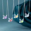 Colar de Prata Esterlina S925 para Mulheres com Pingente de Cisne de Cristal Natural, Granate de Alta Qualidade, Peridoto, Topázio Corrente para Clavícula