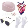 Set de Accesorios de Auxiliar de Vuelo para Cosplay de Halloween: Sombrero de Auxiliar de Vuelo, Bufanda, Guantes, Gafas de Sol, Pin de Avión, Accesorios para Actuación en Escenario