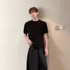 Camiseta de punto retorcido de ajuste limpio de verano para hombres y mujeres, estilo trendy old money, cuello redondo, manga corta, resistente, camiseta de hombro regular