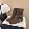 Cien botines cortos esmerilados botas mujer otoño e invierno hebilla de apilamiento estilo nuevo marrón botas de moda tacón oculto retro 2026 con