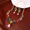 Conjunto de collar con gancho para la oreja y colgante de gota de agua de espiga de trigo con circonita, sensación de lujo ligero y alta gama, joyería personalizada, moderna, versátil y elegante