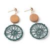 Pendientes Largos de Borla de Madera Nuevos Elegantes Japoneses y Coreanos Retro Creativos Geométricos Huecos Envoltura Atrapasueños Pendientes