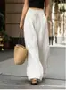 Calça larga de cintura alta para o verão, cor sólida, com amarração na cintura, calça longa casual, estilo europeu e americano transfronteiriço, calça versátil de comprimento total
