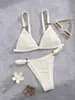 2025 Nuevo Bikini de Dos Piezas para Mujer para Vacaciones en la Playa, Color Sólido Sexy