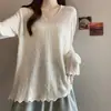 Suéter de Punto para Mujer Talla Grande Primavera Nuevo Estilo Sencillo Cuello en V con Patrón Floral Sutil y Dobladillo Ondulado Manga Larga