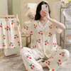 Pijama nuevo para mujer, traje de tres piezas, verano, pijama coreano, dulce, estilo Ins, ropa de casa, traje de tres piezas, primera generación de pelo