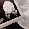 Agulha de prata 925 Pérola cinza Shijia Zircônia com diamante Brincos femininos Brincos com franja de renda Brincos de temperamento nicho