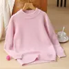 Suéter de lana para niños 100% lana pura, de doble hebra, engrosado, cuello medio alto, capa base de cachemir para niños y niñas