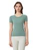 Traje de yoga de verano ajustado con cuello redondo, sin costuras, transpirable y agradable para la piel, camiseta deportiva de manga corta para mujer D25073
