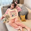 Conjunto de pijama de manga larga de imitación de algodón lindo para primavera y otoño, ropa para el hogar para padres e hijos, para niñas y niños de 15 años