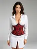 Cinchers de renda curtos na cintura, nas cores preta e vermelha, com design de barbatanas, fecho frontal e amarração traseira para controle da barriga e modelagem, waspie estilo gótico