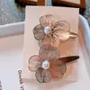 HD6143A05 Pasador de pelo de flor de malla tipo hada mariposa perla pinza de cocodrilo pinza lateral accesorio Hanfu para mujeres