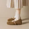 Novos sapatos Mary Jane de bico quadrado com design de laço para mulheres, 2026, quentes e aconchegantes para outono e inverno, com forro de pelúcia e fivela de couro