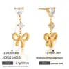 Wanxing Aretes de Acero Inoxidable Europeos y Americanos con Lazo de Oro de 18K, Borla de Circonita, Cruz, Nueva Moda, Elegantes Accesorios para Aretes