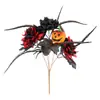 Cacho de Abóboras de Halloween Folhas Artificiais de Bordo Preto Galhos Secos Festa Divertida em Família Atmosfera Festiva Recortes Artificiais