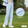 Calça pantalona de seda gelada com proteção solar, cintura alta, caimento drapeado, estilo 'mop', fenda lateral, reta, calça casual de verão feminina