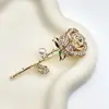 Broche de Flor Rosa de Aleación Pin de Personalidad de Moda Traje Abrigo Ramillete Perla Lujosa Elegante Versátil