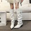 Botas de Caballero 2026 con Diseño Plisado, Hebilla de Cinturón, Estilo Otoño-Invierno, Diseño de Punta Fina, Botas Altas Ajustadas, Botas Largas Nuevas