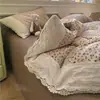 Conjunto de quatro peças em gaze plissada estilo princesa, algodão puro lavado com acabamento em renda, imitação de algodão ultrassuave para dormir sem roupa, conjunto de três peças para estudantes