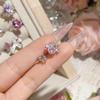Colección de anillos de piedras preciosas rosa camelia nueva súper hada princesa, anillo abierto con diseño de estrella brillante de diamante flash chapado en oro