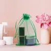 Bolsa de malha verde escura com cordão, bolsa de gaze para amostras de cosméticos, bolsa de presente respirável, frete internacional