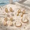 Set de Aretes Bohemios Europeos y Americanos Transfronterizos de Concha Natural, Perla Irregular, Caracola y Estrella de Mar