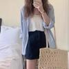 Jaqueta Camisa Casual Solta de Manga Longa Fina Azul Simples Novo Estilo Primavera/Verão Coreano 2026 para Mulheres