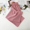 Calça Ribatada de Algodão Europeu com Rosto Sorridente, Cordão Duplo, Perna Larga para Mulheres, Primavera e Outono, Cintura Alta, Caimento Solto, Reto, Listra Ultra Fina, Calça Casual